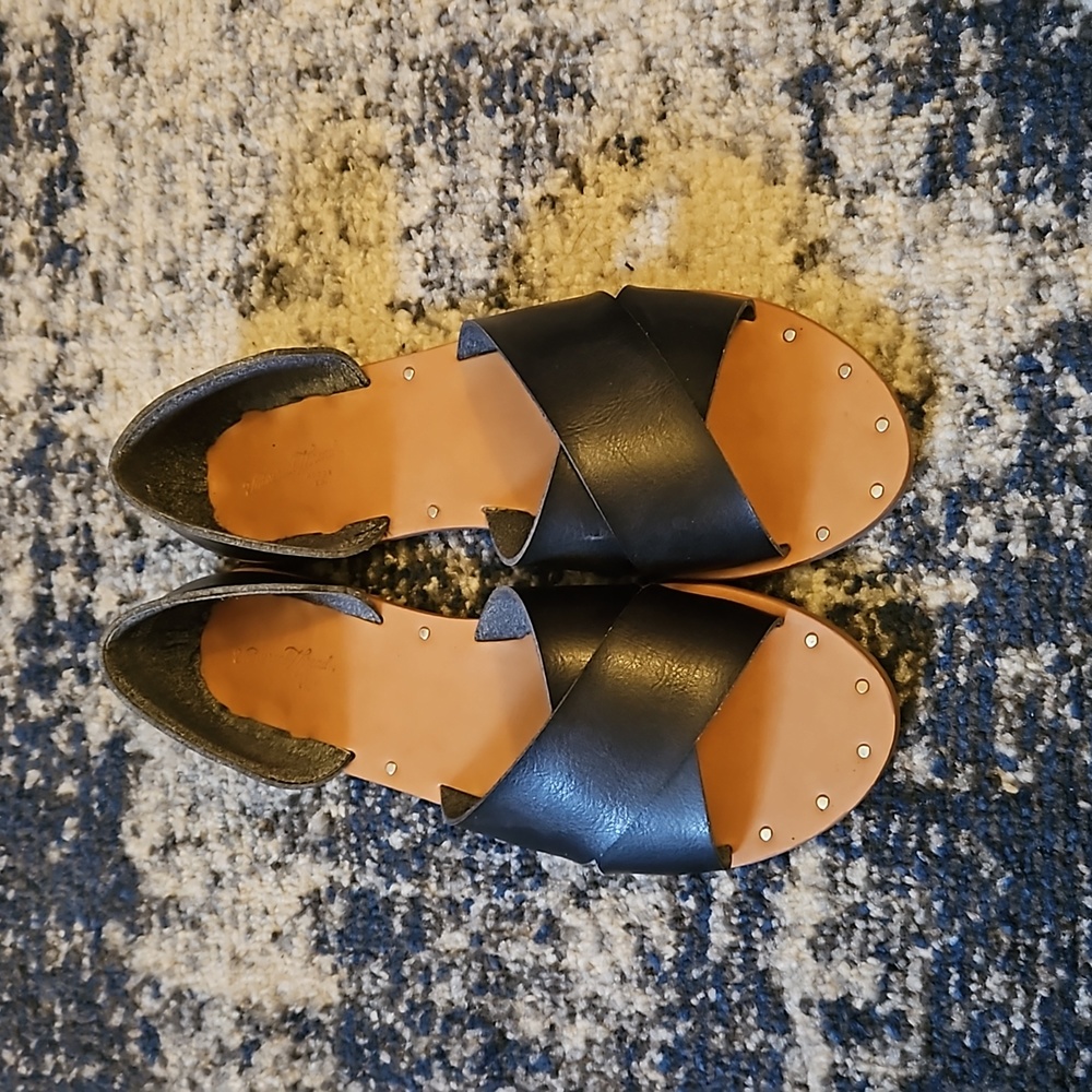Black Vegan Leather Nailhead Flat Sandal - Size 8